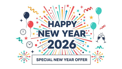 A Glimpse into 2026: Fireworks burst to celebrate the new year, filled with joy, aspirations, and special offers, bringing everyone an invitation to celebrate.