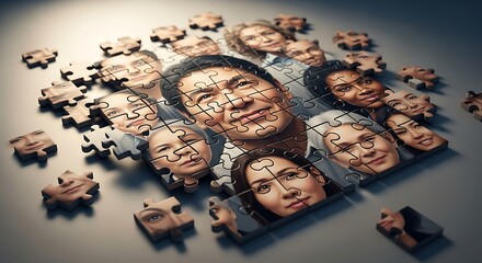 Jigsaw puzzle of diverse faces forming a unified image