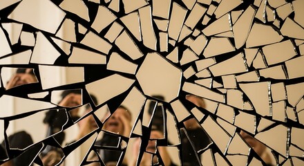 Shattered Mirror Reflecting Faces in a Radial Pattern
