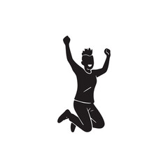 A punkster jumping with joy silhouette icon logo flat vector design