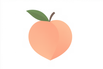 Peach fruit illustration with a green leaf and stem, depicting a fresh, sweet, and healthy food item. Transparent background