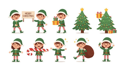 Whimsical Christmas Elf: Festive illustrations showcasing the holiday spirit with charming elves, decorated trees, and gift-giving celebrations. Capturing the joy of giving, the magic of the season.