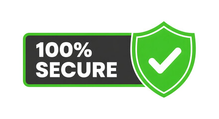 100 Percent Secure Shield Icon With Green Check Mark access approval isolated on a transparent background
