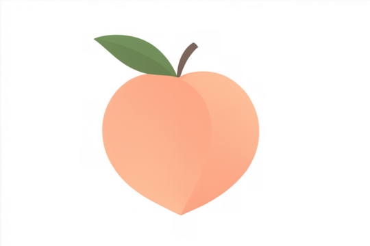 Peach fruit illustration with a green leaf and stem, depicting a fresh, sweet, and healthy food item. Transparent background