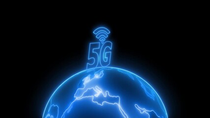 Glowing 5G symbol above a digital Earth, representing global connectivity - Powered by Adobe