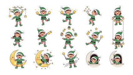 Fototapeta premium Elf Collection: A charming collection of whimsical illustrations featuring playful elves, perfect for adding a touch of festive magic.