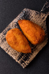 Chicken Kyiv cutlet with buttery filling, a lunch of chicken breast meat. Chicken Kyiv cutlet