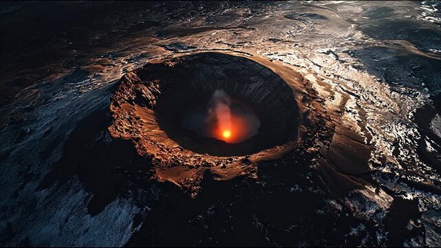 Volcanic crater with molten lava