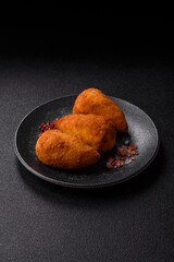 Chicken Kyiv cutlet with buttery filling, a lunch of chicken breast meat. Chicken Kyiv