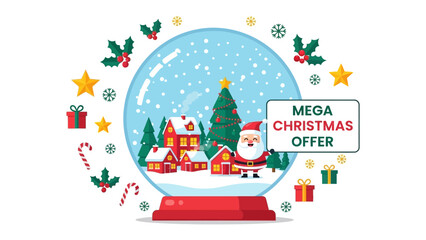 Fototapeta premium Festive Christmas Scene: A captivating Christmas scene emerges, as Santa Claus joyfully stands inside a sparkling snow globe, surrounded by a charming village and twinkling Christmas decorations.