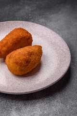 Chicken Kyiv cutlet with buttery filling, a lunch of chicken breast meat. Chicken Kyiv