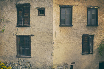 facade of an old house in Fiesch, Switzerland