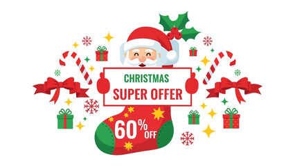Christmas Super Offer: An inviting illustration of Santa Claus holding a banner that says Christmas Super Offer to promote holiday deals.
