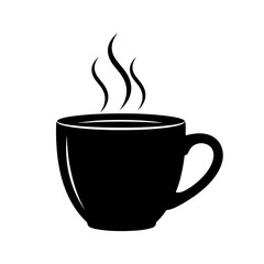 Black coffee cup with steam isolated on