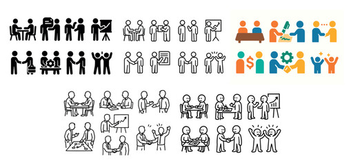 Diverse business teamwork icons collection