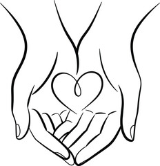 Obraz premium Two cupped hands holding a heart outline love