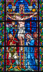 Stained glass (16th century) of Heart of Jesus pierced by the Centurion's lance.