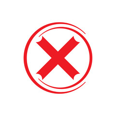 Fototapeta premium Red x mark symbol inside a white circle isolated on transparent background