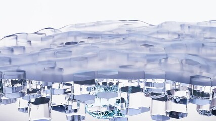 cosmetic serum drop with visible molecules and bubbles, Oil drop on Saggy skin cell, Skin Repair, moisturizer, collagen serum, Beauty Skin Care Concept 3D rendered Medical Animation. 