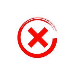 Fototapeta premium Red cross mark inside a circle with a brush stroke effect isolated on transparent background
