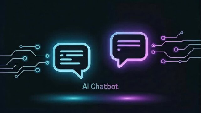 AI Chatbot Communication: A graphic showcasing two glowing chat bubbles connected by digital pathways, signifying the seamless interaction and communication powered by artificial intelligence.