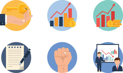 Obraz premium Business icons showing financial growth key success planning and motivation 