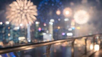Blurred Fireworks Over Cityscape