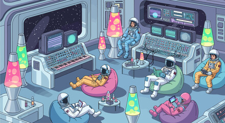 Retro Space Lounge A Cosmic Haven of Relaxation and Leisure for Astronauts and Explorers