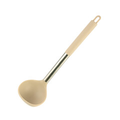 Modern Beige Silicone Ladle with Stainless Steel Handle Isolated on White