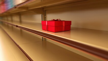 Single Red Gift Box Empty Golden Shelf