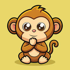 Obraz premium Adorable cartoon baby monkey with big eyes and praying hands