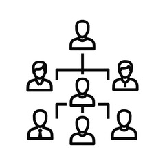 Organizational chart icon showing hierarchy and team structure with connected user profiles isolated on