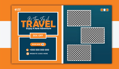 Travel and explore the world banner template with scenic destination images