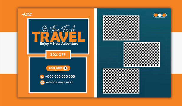 Travel and explore the world banner template with scenic destination images