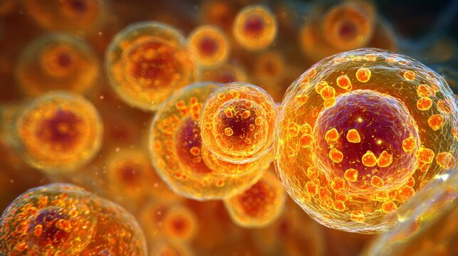 Magnified View of Vibrant Biological Cells Showcasing Their Intricacies and Structure in a Colorful Representation of Life at a Cellular Level