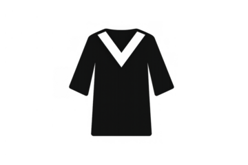Black academic dress or graduation gown vector with a white v-neck, symbolizing achievement and higher education