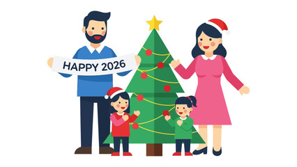 Christmas Cheer in 2026: A Family's Festive Gathering Around a Decorated Christmas Tree, Ushering in the New Year.
