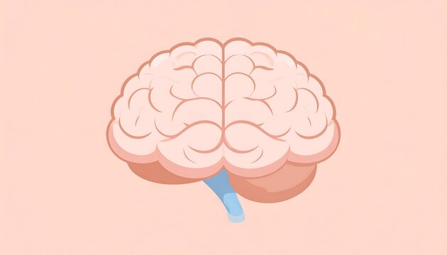 Cartoonish human brain illustration on a muted pink background, symbolizing intellect and cognitive function - Powered by Adobe
