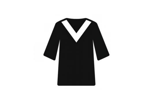 Black academic dress or graduation gown vector with a white v-neck, symbolizing achievement and higher education