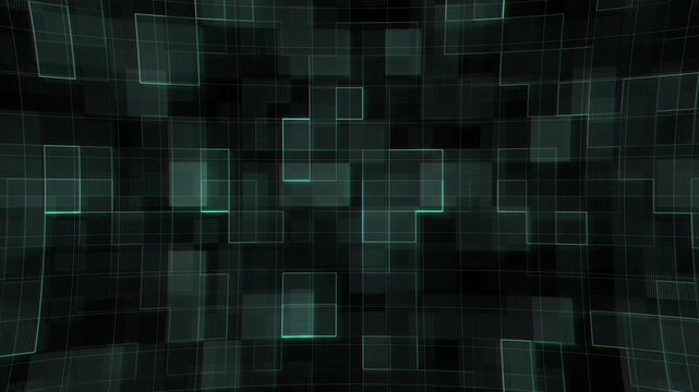 Digital abstract futuristic grid with glowing square shapes and cybernetic technology - Powered by Adobe