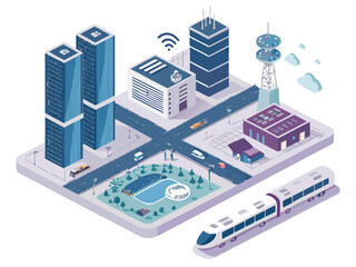 Isometric vector icons showing futuristic infrastructure