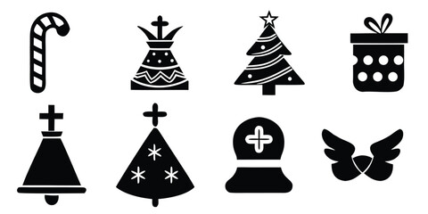 Black and white christmas icons set for holiday designs