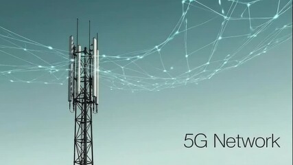 5G Network Tower: A sleek telecommunication tower, central to the 5G network, reaches skyward. Interwoven digital threads signify seamless connectivity in a world transformed by advanced technology.
