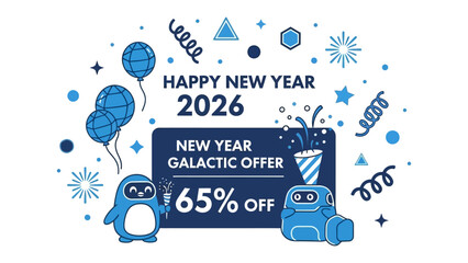 New Year's Galactic Offer: Celebrate the upcoming new year with this eye-catching graphic. Showcasing a festive offer for 2026.