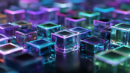 Geometric Cubes with Luminous Edges in Violet and Teal Hues glass translucent