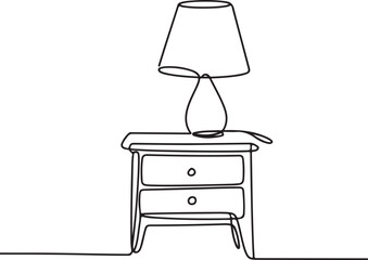 Continuous line art illustration of small nightstand with table lamp using handmade contour
