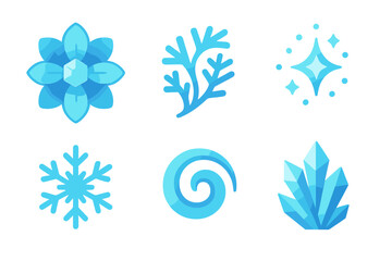 Obraz premium Icy Icon Collection. Fantasy Frost Designs flat icons set. icy bloom, curved flake, dotted sparkle, snow burst, swirl, crystal edge