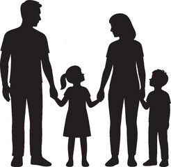 Black and white Family Silhouette of Parents and Children on White Background