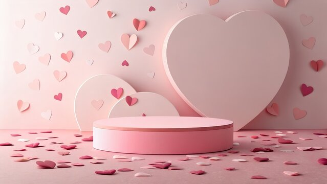 Romantic pink stage with hearts for valentine s day product display