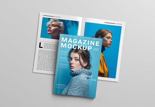Magazines Mockup Isolated On White. Cover And Open
